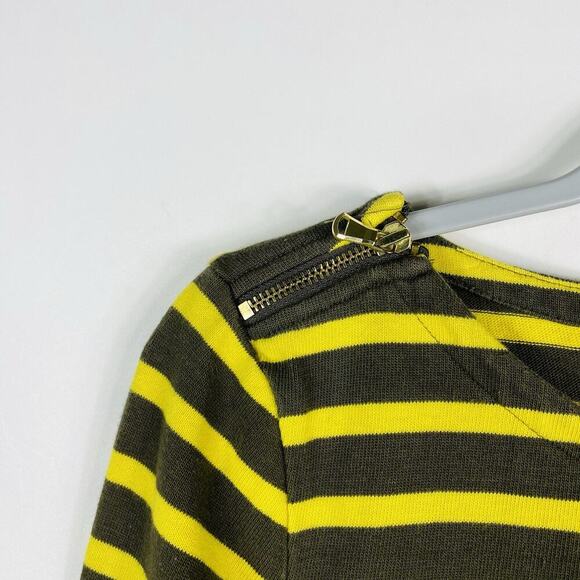 Talbots Size Small Striped Zip Shoulder Knit Top Yellow Brown 100% Cotton - Picture 4 of 6